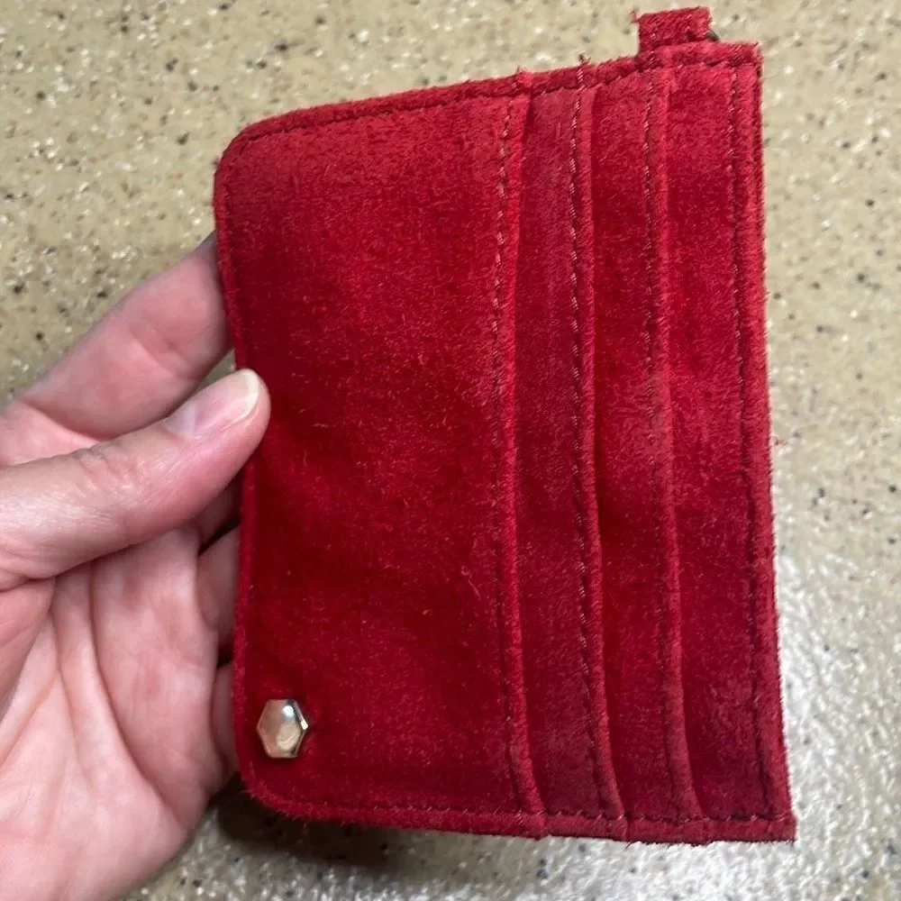 Red Suede Leather Credit Card Key Chain Wallet - Picture 5 of 6